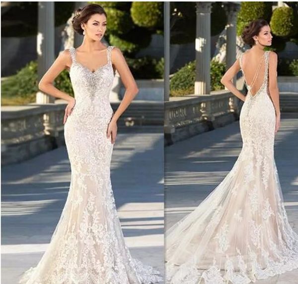 Zuhair Murad Robes De Mariée 2016 Sirène Dentelle Appliques Chérie Robes De Mariée Dos Nu Sexy Perlée Gothique Trompette Robe Pour Les Mariées