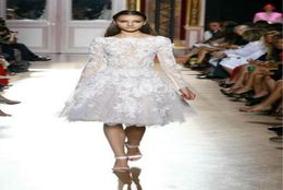 Zuhair Murad White Lace Long Sheeves Prom jurk Appliques knielengte prom avondjurken elegante feestjurk met lange mouwen3592405