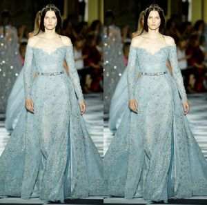 Zuhairmurad Aangepaste Mermaid Avondjurk Off Schouder Lange Mouw Formele Jurk Tule Afneembare Crystal Sjeres Party Bruidsmeisjes Jurk