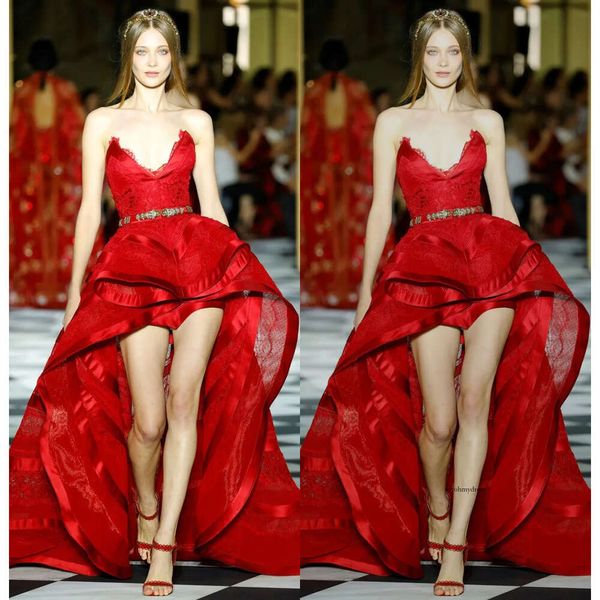 Zuhairmurad personnalisé Red A Line Evenle Brots sans manches Robe formelle en tulle applique satin Hi lo Lo Party Brides Dmaid Robe 0508