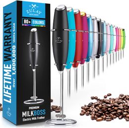 Zulay Original Milk Frother Handheld Foam Maker para Lattes Batir la batidora de bebidas para el café Mini espuma para capuchino frappe frappe matchhot chocolate por leche jefe