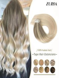 ZURIA Steil haar Mini Tape In Human Extensions Onzichtbare huid Inslaglijm Gemengde kleur 12quot16quot20quot 100 Natuurlijk R64916667496268