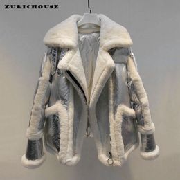 Dames Down Parkas Zürichouse Europees Design Silver Down jas vrouw winter hoge kwaliteit echte lambswool splice warme parka jas vrouw