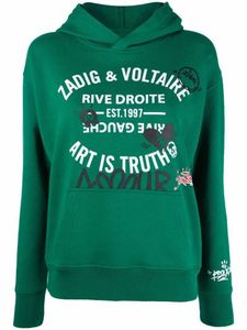 Zadig Voltaire Dames Designer Hoodies Klassieke print Hot Diamond Green Innerlijke fleece trui Mode sweatshirt met capuchon