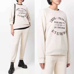 Zadig Voltaire Women Designer Sweatshirt Letter Printing Beige innerlijke fleece trui trui warme hoodie