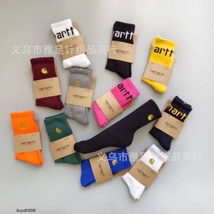 Zvvl Chaussettes tendance pour hommes et femmes - Marque de mode - Bonneterie Carthart - Bas doré brodé - Longueur moyenne - Pur coton - Vêtements de travail romantiques