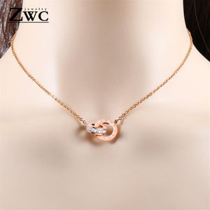 ZWC Mode Charme Romain Numérique Double Cercle Pendentif Collier pour Femmes Filles Fête Titane Acier Or Rose Colliers Bijoux284S