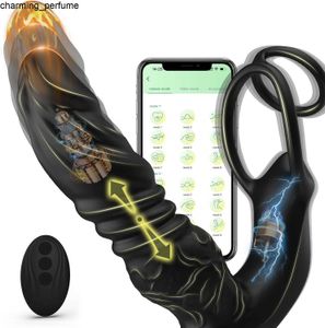 Contrôle de l'application ZWFUN 3 en 1 Dildo Télescopique Plug Plug Anal Vibrator Sex Toys for Adult Men Massageur de la prostate anal