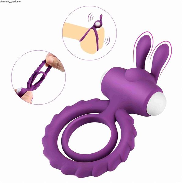 Zwfun lapin double anneaux conception hommes portables anneaux de retard vibrant outils de massage pour faire du mâle dernier anneau de bite vibrante