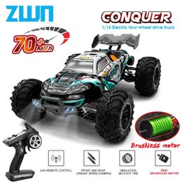 ZWN 1 16 70KMH ou 50KMH 4WD voiture RC avec télécommande LED camion monstre à dérive à grande vitesse pour enfants vs Wltoys 144001 jouets 240103