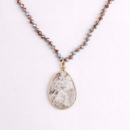 ZWPON Fashion Gold Traid Teadrop Natural Stone Pendant Collier Naturel Stone Beads Collier pour femme bijoux entièrement