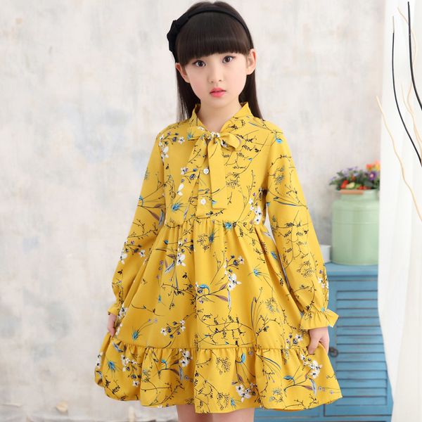 Zwy411 automne fille robe à manches longues enfants vêtements robes florales 2-10 ans fille vestidos enfant jaune robe coréenne 210303