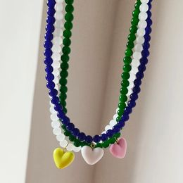 ZX Handgemaakte transparante kralenketen Korte chokers voor vrouwen schattige snoepkleur hart hanglank ketting groothandel meisje sieraden cadeau