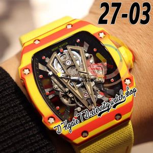 ZY 27-03 Mens Watch Japan Miyota 8215 Automatische beweging Geel Rode NTPT Koolstofvezel Kas Skelet Dial Nylon Leather Strap 2023 Super Edition Eternity Watches