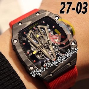 ZY Último 27-03 Mens Watch Japan Miyota 8215 Movimiento automático NTPT NTPT Fiber Case Skeleton Diale Red Nylon Leather Strap Super Edition Eternity Watches