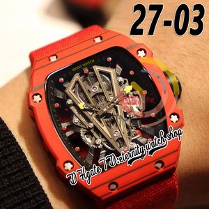 ZY Nieuwste 27-03 Mens Watch Japan Miyota 8215 Automatische beweging Rode NTPT Koolstofvezel Kaste Skelet Dial Red Nylon Leather Strap 2023 Super Edition Eternity Watches