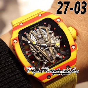 ZY nieuwste zfm27-03 herenhorloge M8215 automatisch uurwerk geel rood NTPT koolstofvezel kast skelet wijzerplaat nylon lederen band 2023 Super Edition eternity horloges