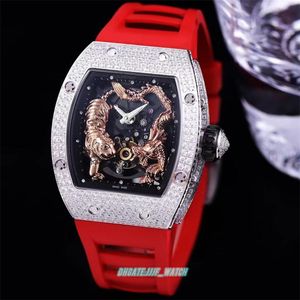 ZY RM51-01 Montre Montre de Luxe avec véritable mouvement Tourbillon Cadran peint en 3D Boîtier Swarovski Diamond Miroir en verre saphir Bracelet en caoutchouc naturel