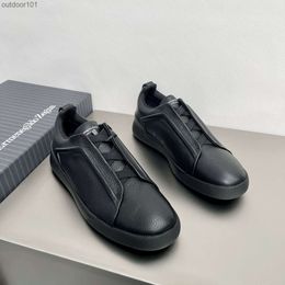 Zegnas Nieuwe Deerskin Sports Casual Shoes Herenschoenen Super Light Black Low Top Cross Elastic Sleeve schoenen
