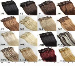 ZZHAIR 16quot32quot 100 Clips brasileños del cabello humano de Remy en la extensión del cabello humano 7pcs set Cabeza completa 70g 80g 100g 120g 140g6068782