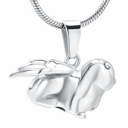 ZZL081 Angel Wing Rabbit Rabbit en acier inoxydable Collier Urn avec des yeux cristallins - bijoux commémoratif pour animaux de compagnie pour la crémation Ashes218y