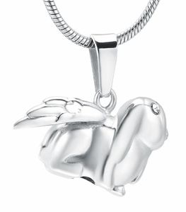 ZZL081 Angel Wing Rabbit en acier inoxydable KeepSake Urn Collier avec Crystal Eyes Bijoux commémoratifs pour animaux de compagnie pour Cremation Ashes2840002