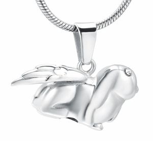 ZZL081 Collier d'urne souvenir en acier inoxydable avec ailes d'ange et lapin avec yeux en cristal, bijoux commémoratifs pour animaux de compagnie, cendres de crémation 3604476