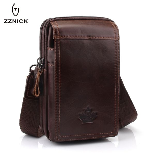 Zznick NOUVEAU MENS Véritable Cuir Ceinture Taille Sac Militaire Fanny Pack Molle Petit Argent Téléphone Taille Pack Bum Pochette Bourse 201118