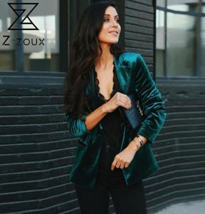 Zzoux Femmes Blazer Velvet Blazer Coat Single Breasted Long Manches Longs Dames Black Blazer Veste Fashion Women039s Slim Suit Jacke6251863