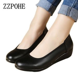 ZZPOHE chaussures femme en cuir à semelle souple pantoufles rondes avec des femmes décontractées travail noir chaussures simples grande taille dames chaussures Y200111